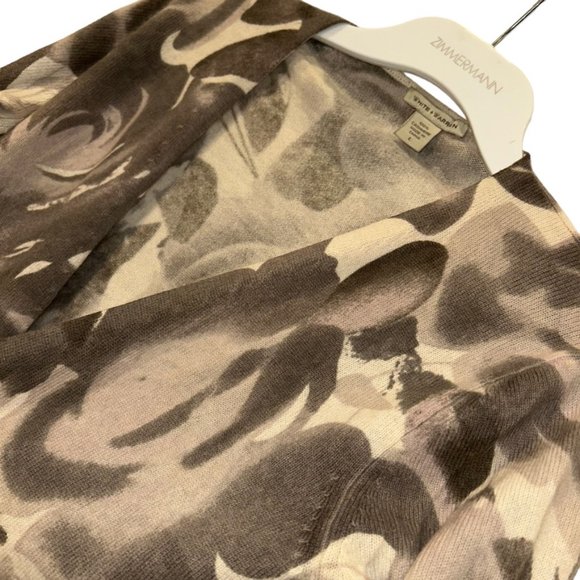 white + warren neutral khaki 100% Cashmere FLOWER print cardigan sweater… - Picture 3 of 5